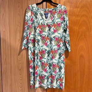 Caribbean Joe Tropical Tunic Dress with 3/4 Sleeves